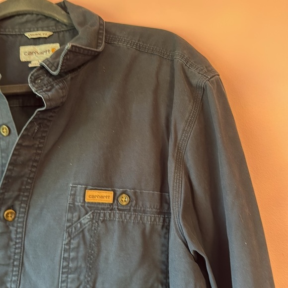 Carhartt navy blue original fit button down shirt size large mens - Picture 3 of 6